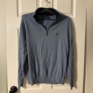 Nautica Quarter Zip Sweater Men’s Large Blue Knit Pullover
